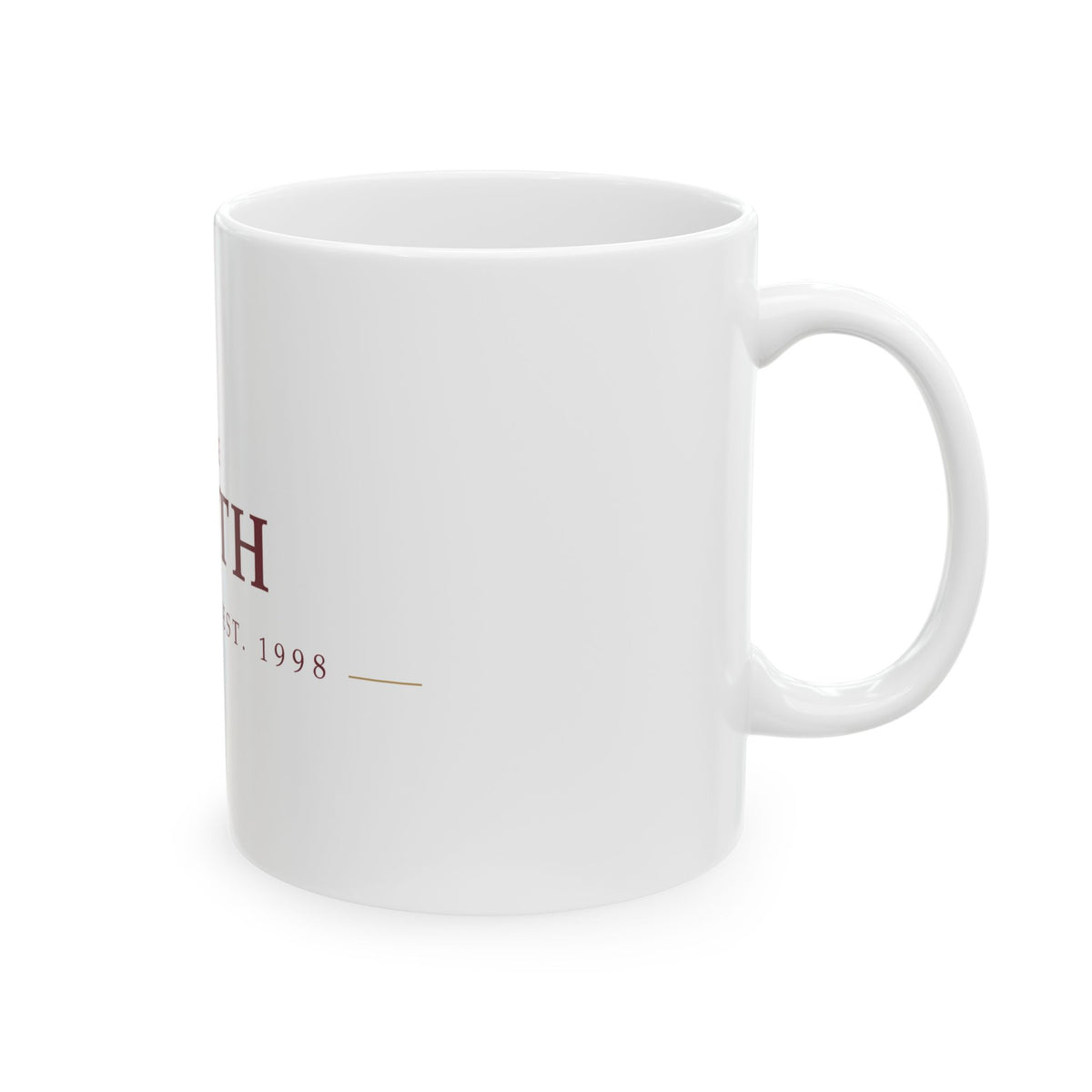 The Smith Vineyard personalized ceramic mug styled on a kitchen counter, a gift for wine lovers