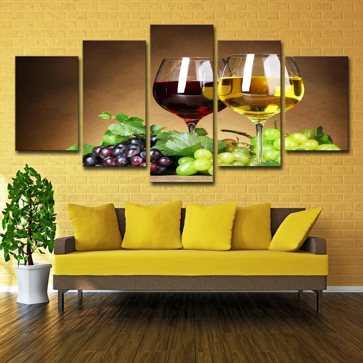Wine Cellar 5-Piece Wall Art — Grapes, Wine & Glasses