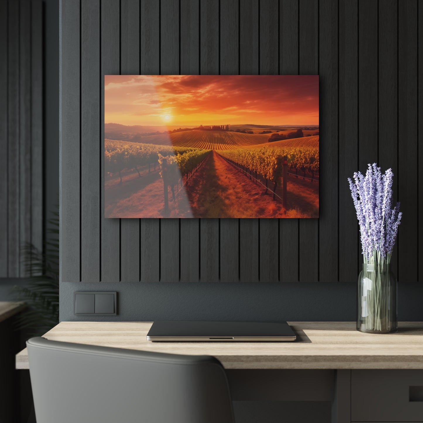 Scenic Vineyard Sunset — Acrylic Wall Art