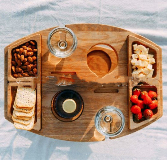 Portable Wine & Picnic Tray — Outdoor Wine Board with Bottle & Glass Holders