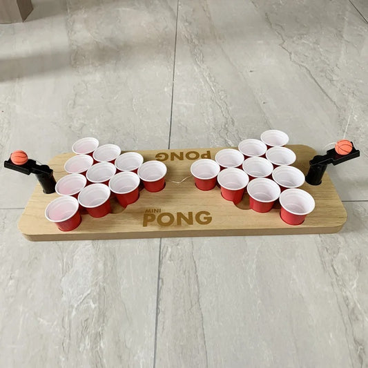 Catapult mini beer pong tabletop game set with cups and balls