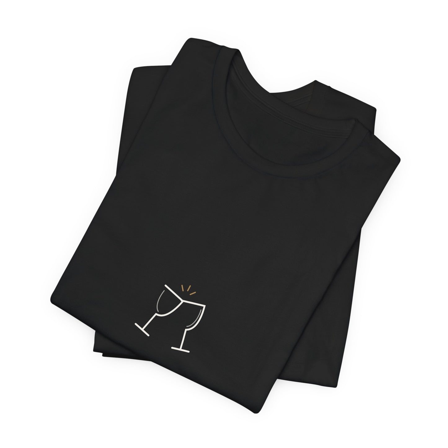 Folded black couple tee showing a close-up of the cream Pour Decisions lettering