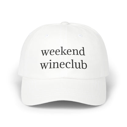 Weekend Wine Club logo on a crisp white cotton classic cap