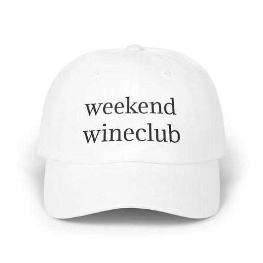 Weekend Wine Club logo on a crisp white cotton classic cap