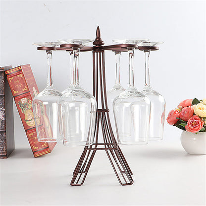 Bronze iron Eiffel Tower sculpture holding hanging wine glasses