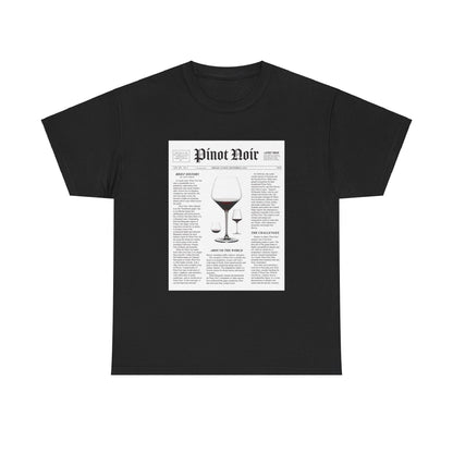 Pinot Noir News newspaper article layout design printed on a classic tee
