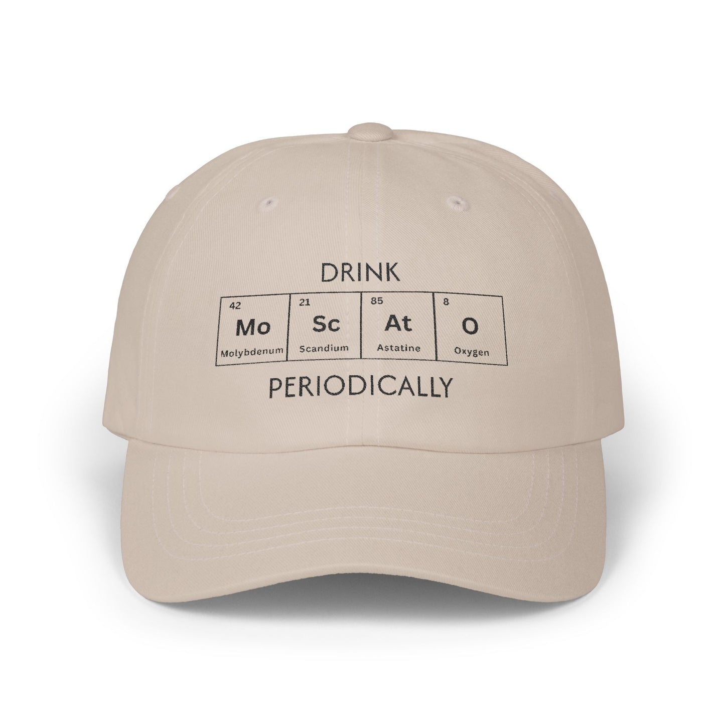 Drink Moscato Periodically element tiles in black on a stone cotton classic cap