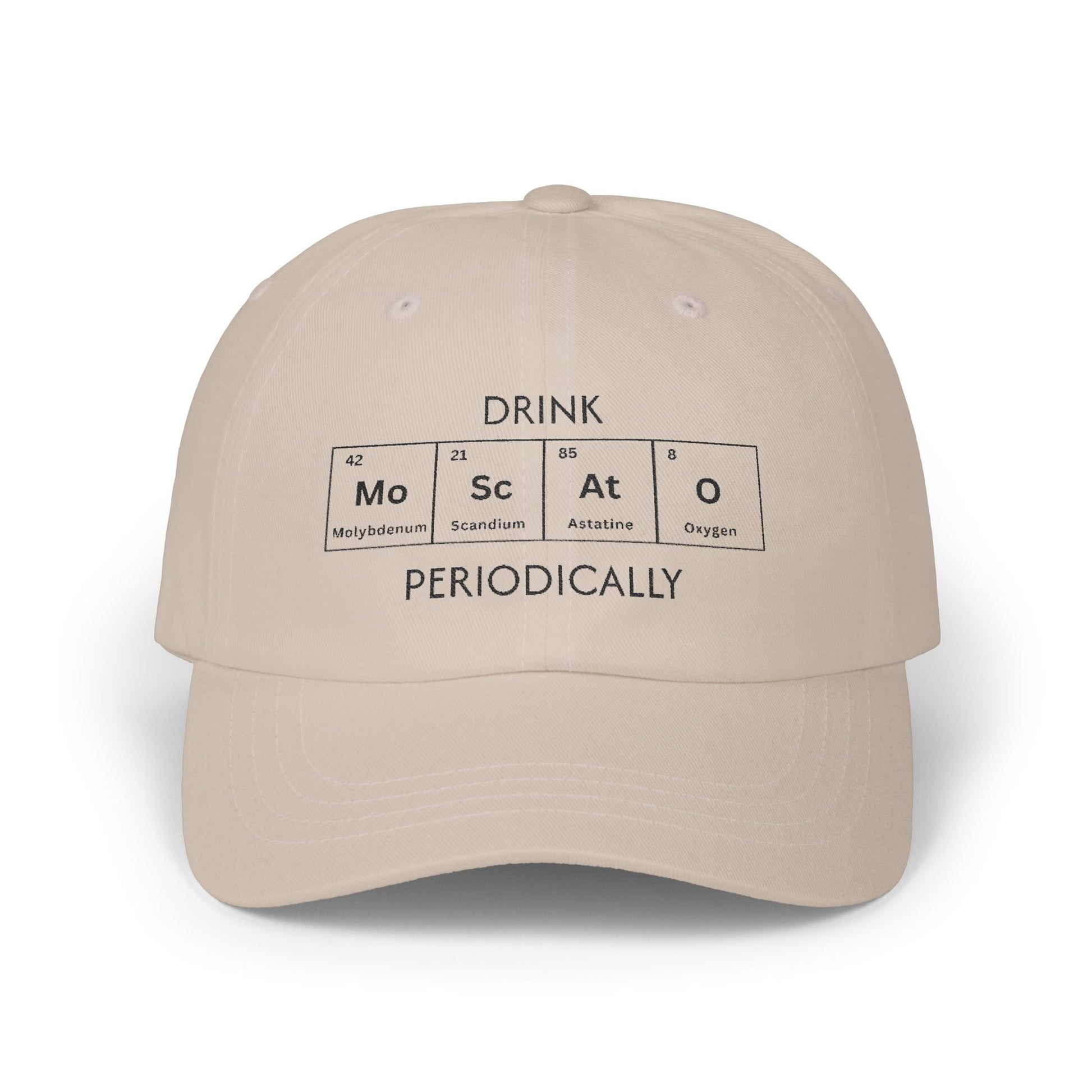 Drink Moscato Periodically element tiles in black on a stone cotton classic cap