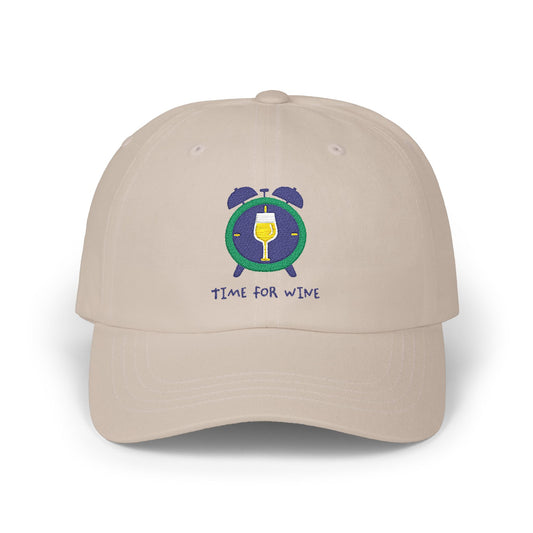 Time for Wine embroidered design on a white cotton classic cap