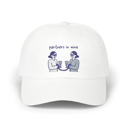 Partners in Wine doodle design on a cotton classic cap