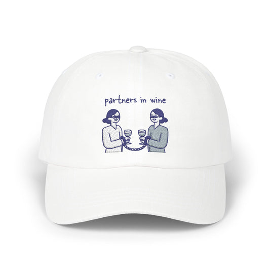Partners in Wine doodle design on a cotton classic cap
