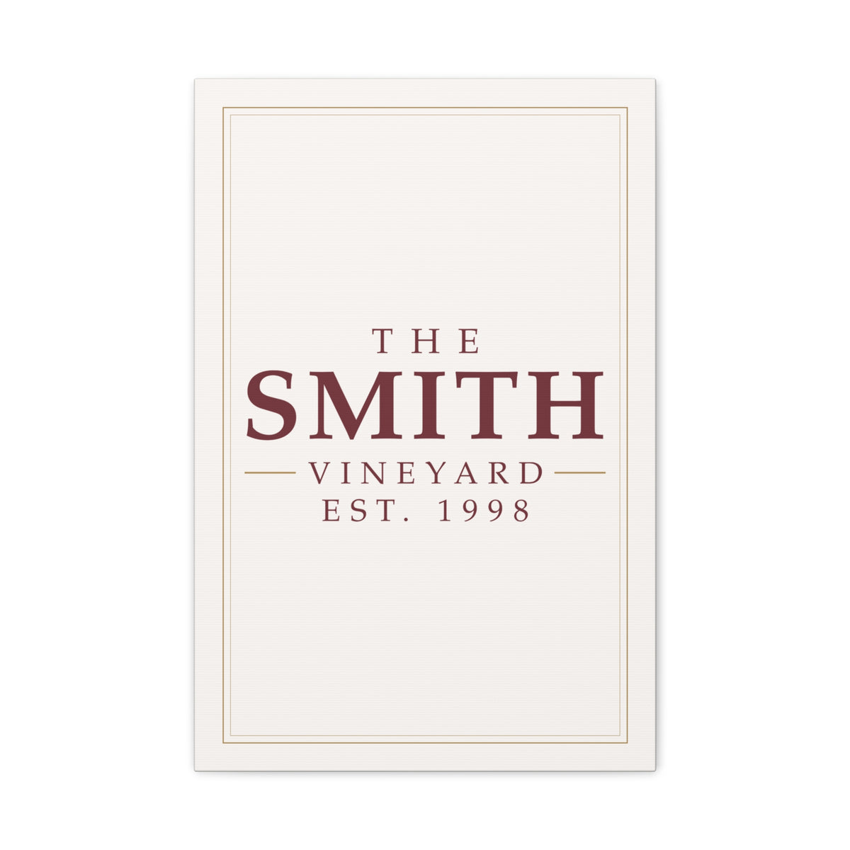 The [Your Name] Vineyard personalized canvas wall art with a custom family name — front
