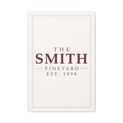 The [Your Name] Vineyard personalized canvas wall art with a custom family name — front