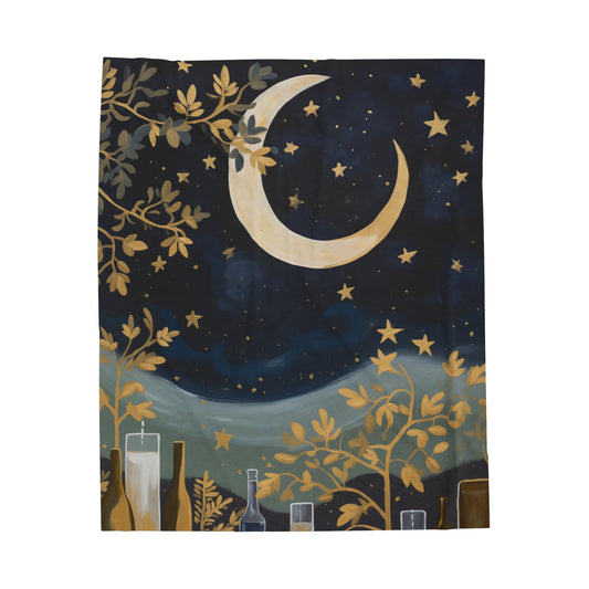 Starry Night night sky design on a plush velveteen blanket