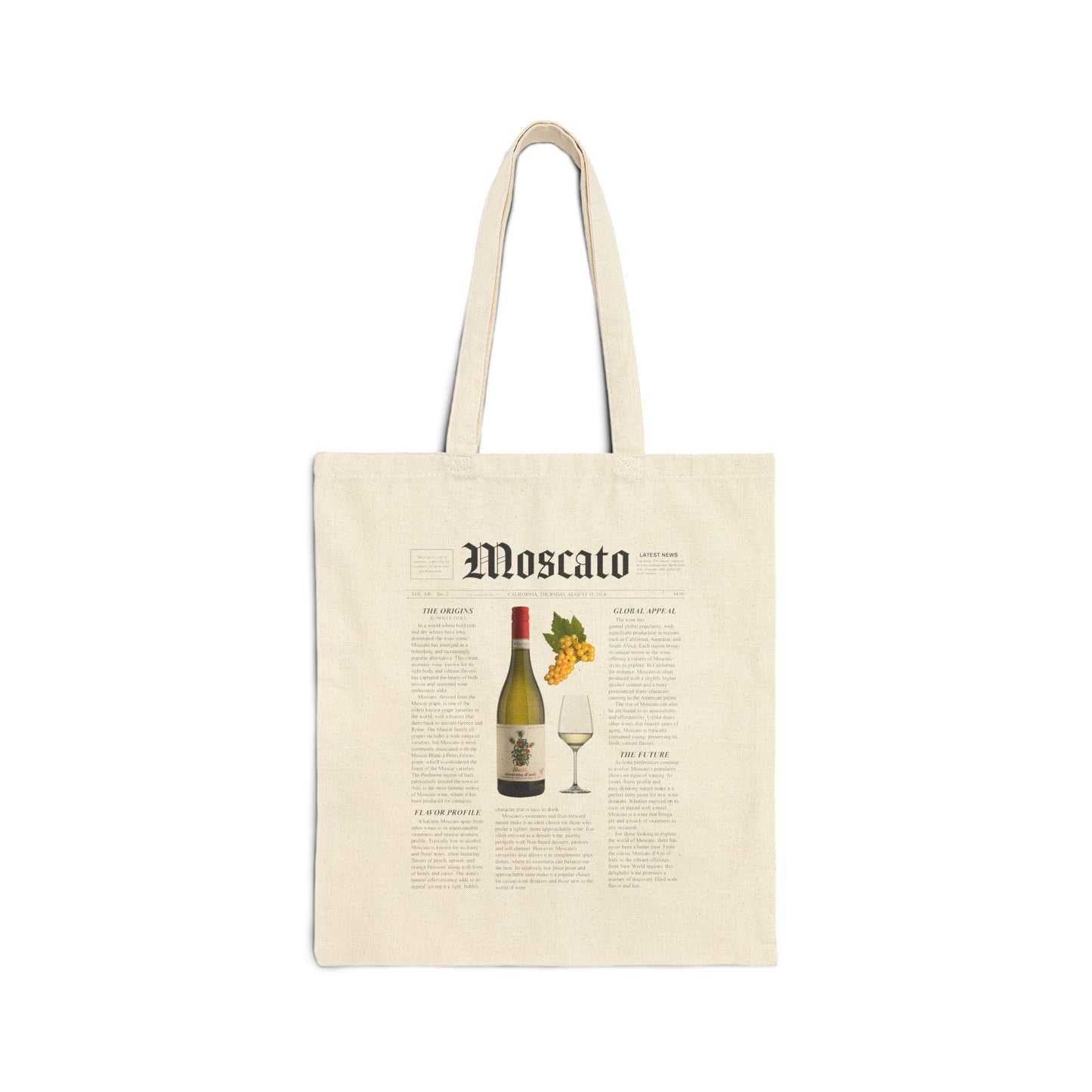 Moscato design printed on a cotton canvas tote bag