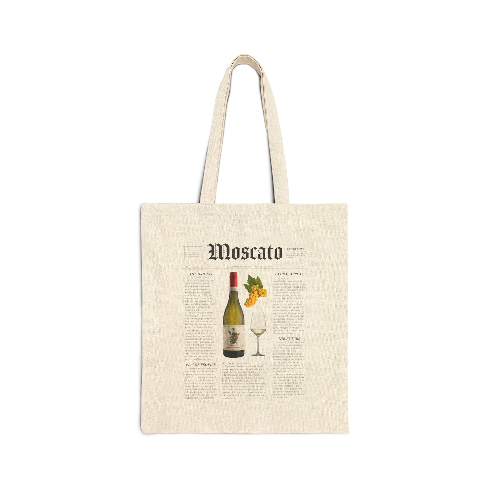 Moscato design printed on a cotton canvas tote bag