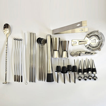 Rotatable 30-Piece Stainless Steel Bartender Kit