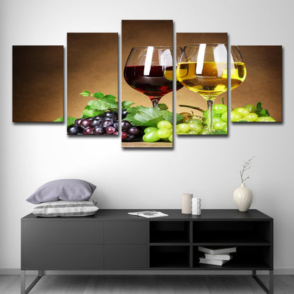 Wine Cellar 5-Piece Wall Art — Grapes, Wine & Glasses