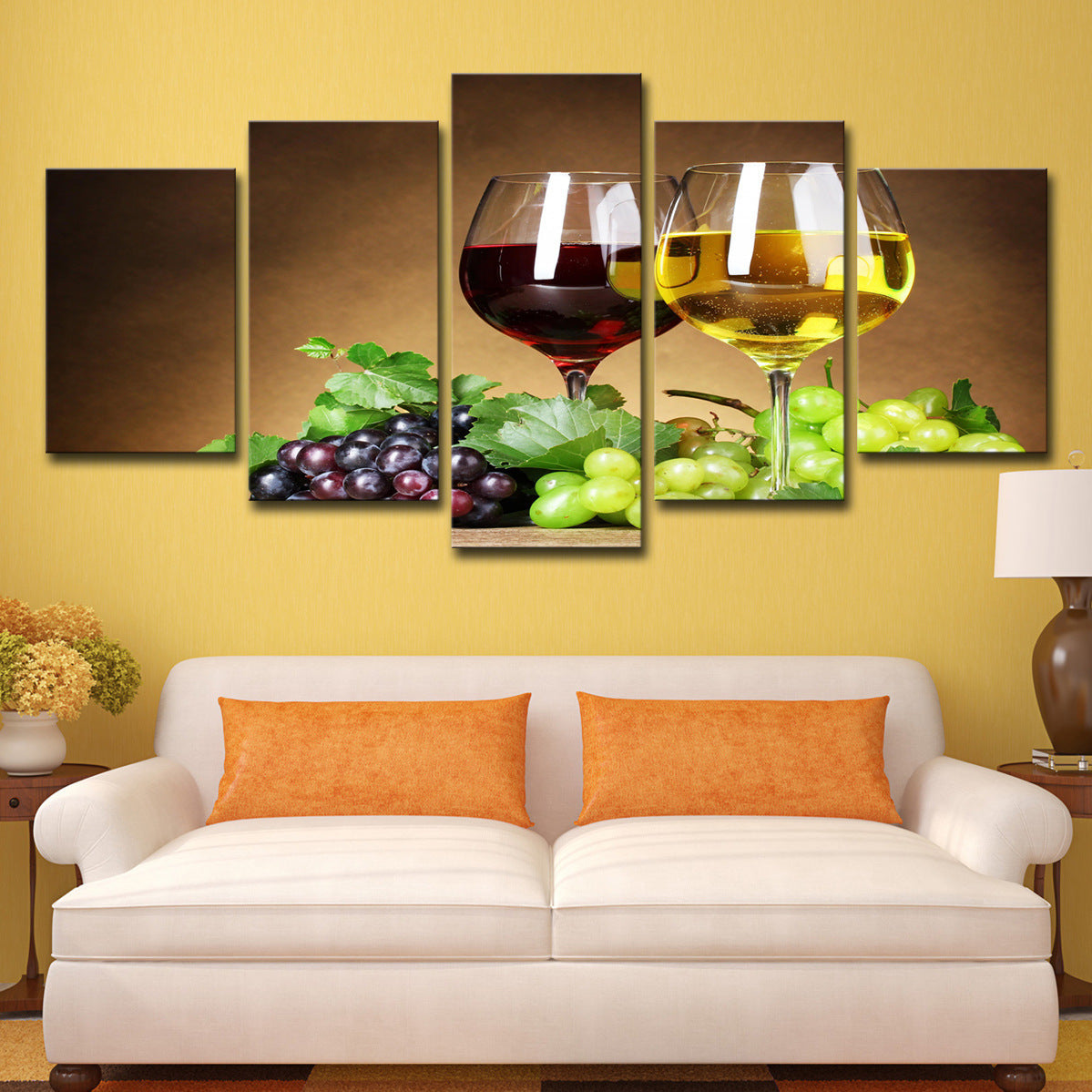 Wine Cellar 5-Piece Wall Art — Grapes, Wine & Glasses