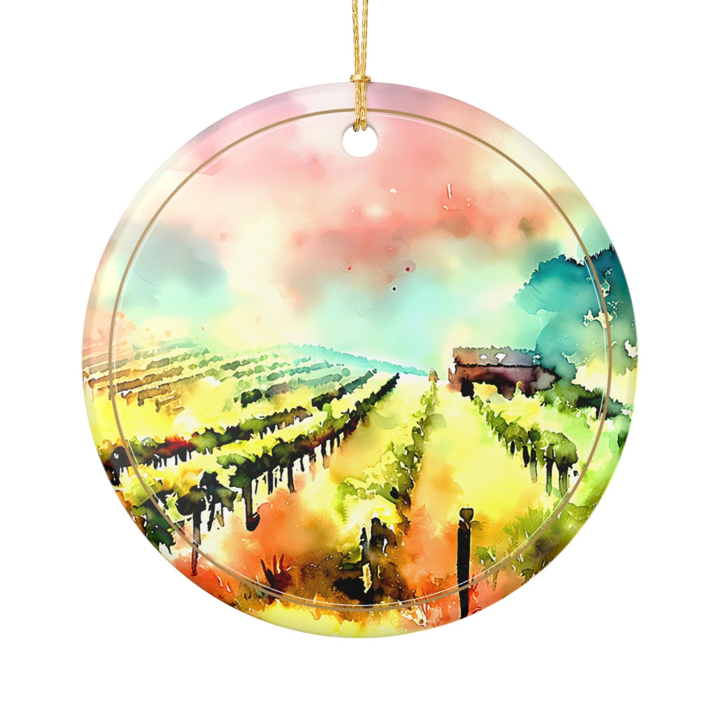 Watercolor Vineyards — Ceramic Ornament