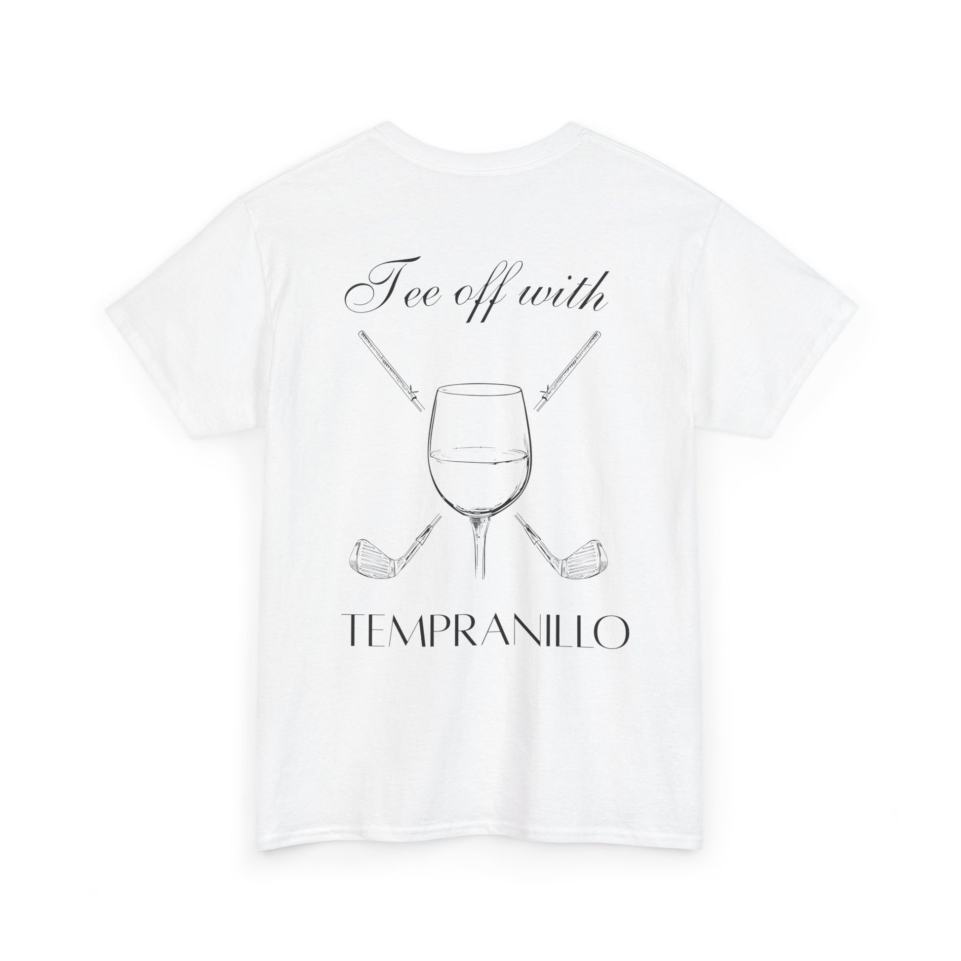 Tee Off golf and wine crossover design printed on a classic tee