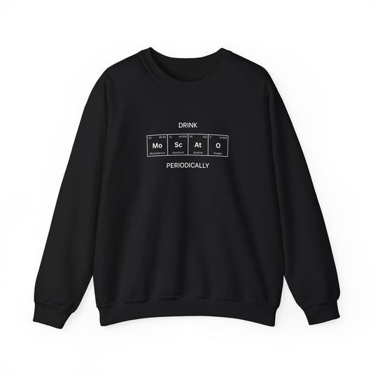 Moscato spelled in periodic table elements on a crewneck sweatshirt