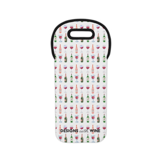 Designs With Wine neoprene bottle sleeve tote with all-over wine print