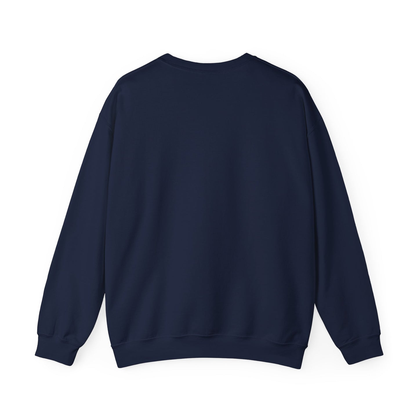 Back view of the navy personalized Weekend Wine Club crewneck showing the plain undecorated back
