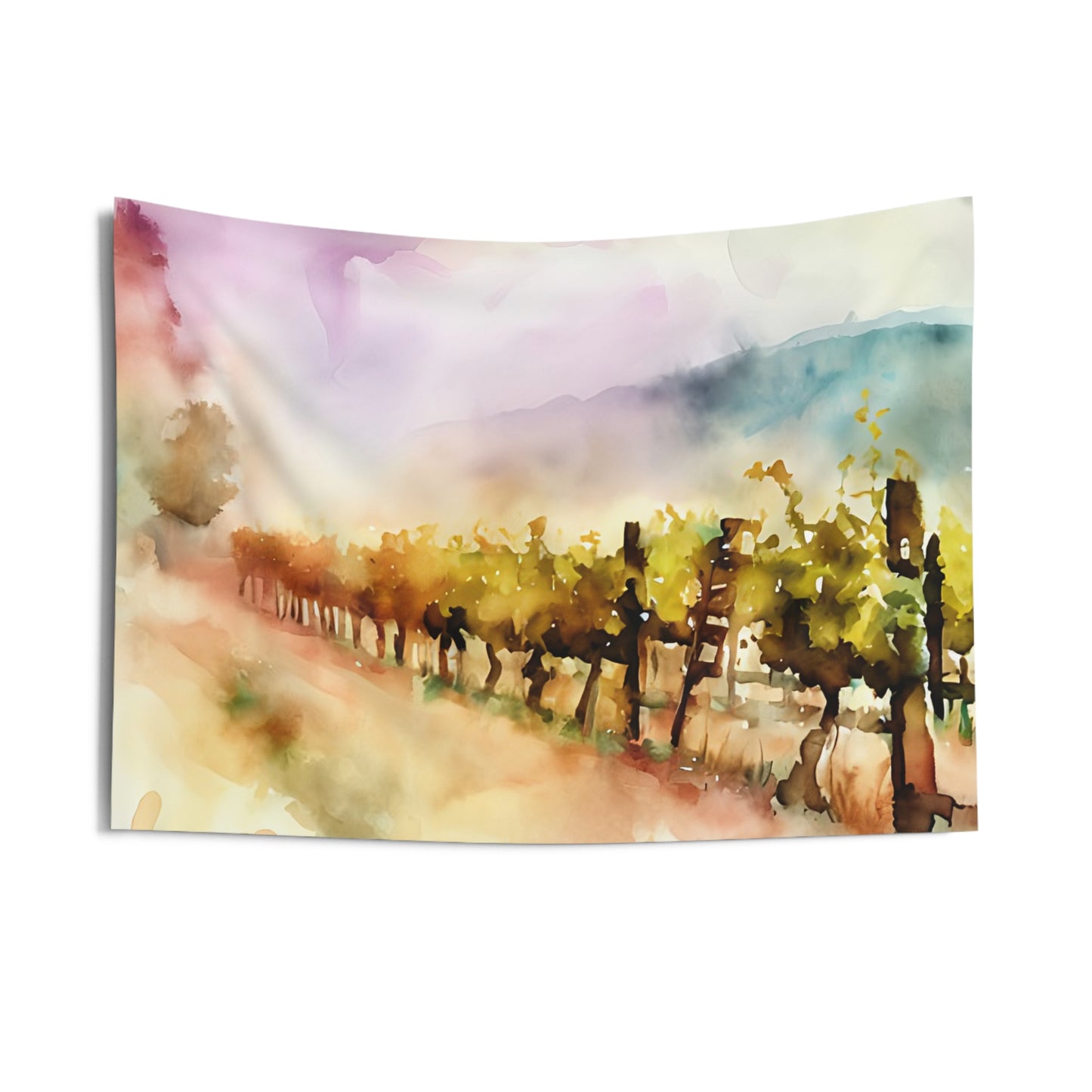Devine Vines watercolor vineyard wall tapestry with natural tones