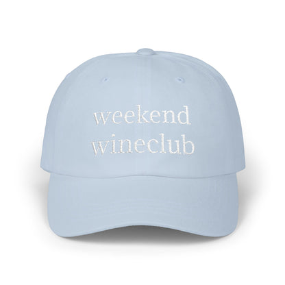 Weekend Wine Club logo on a light blue cotton classic cap