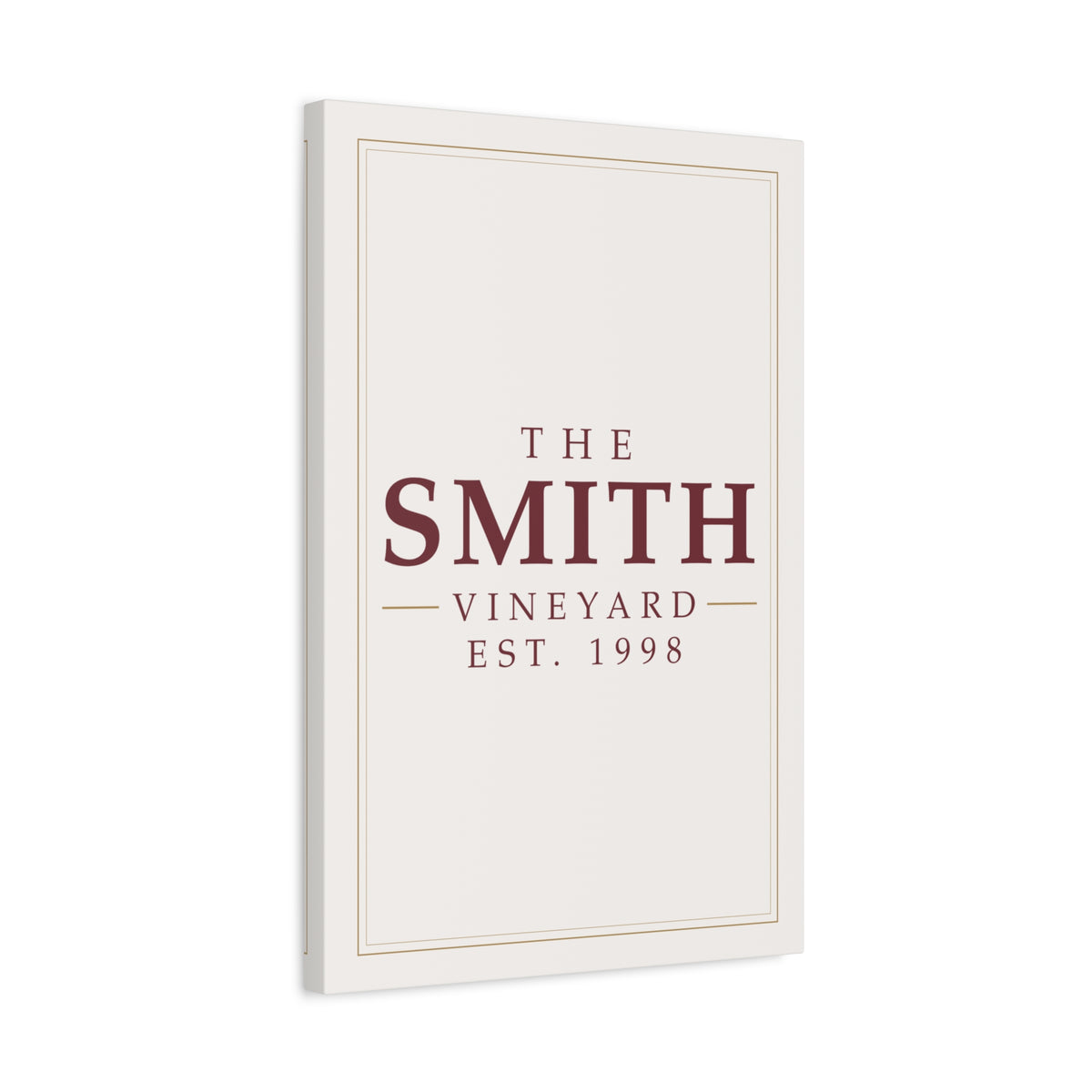 The [Your Name] Vineyard personalized canvas wall art with a custom family name — side
