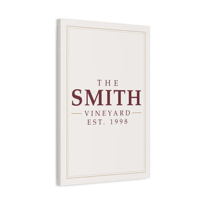 The [Your Name] Vineyard personalized canvas wall art with a custom family name — side