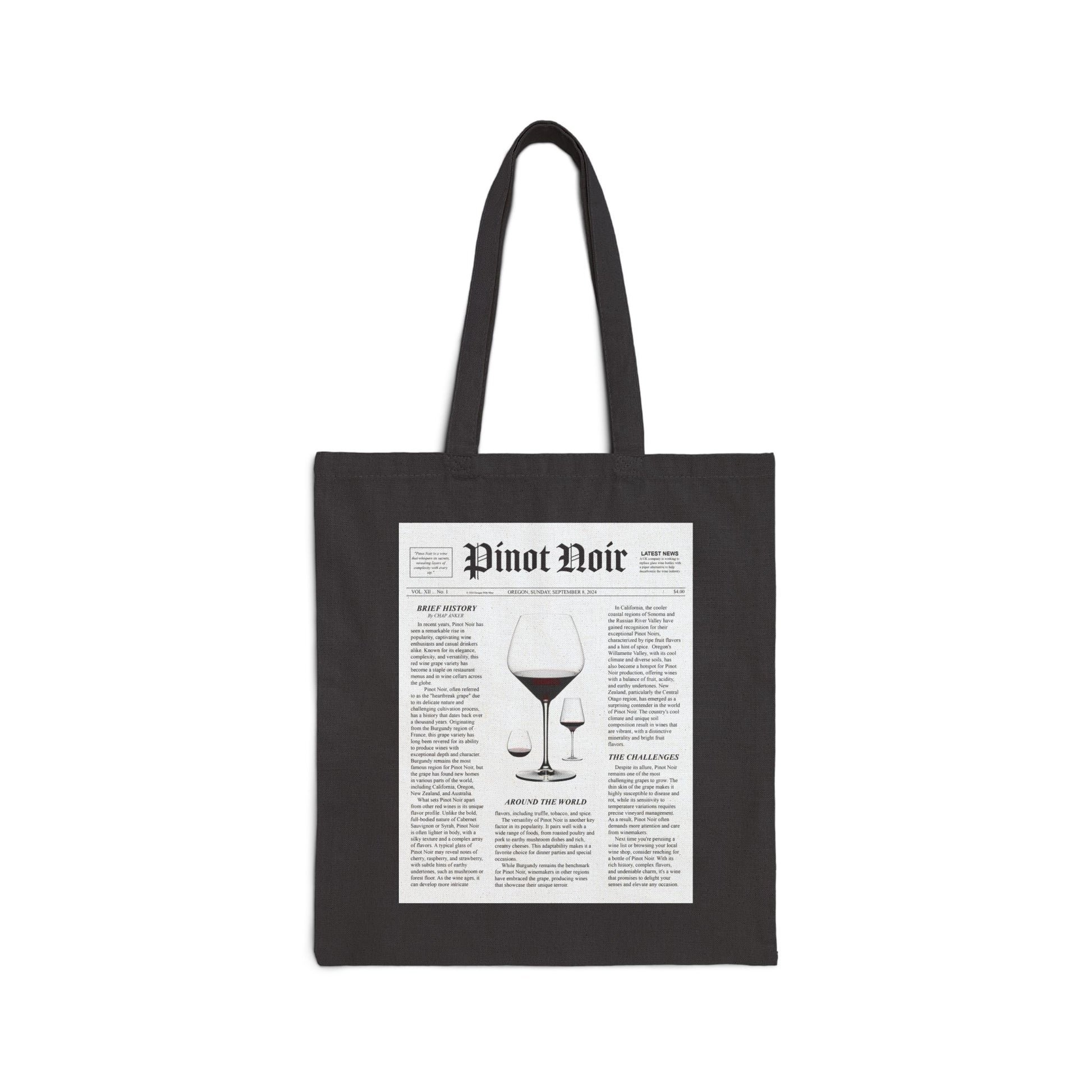 Pinot Noir design printed on a cotton canvas tote bag