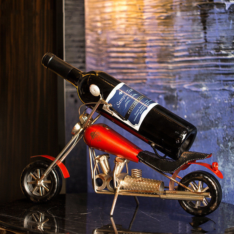 Motorcycle Wine Bottle Rack — Wrought Iron Bar Decor