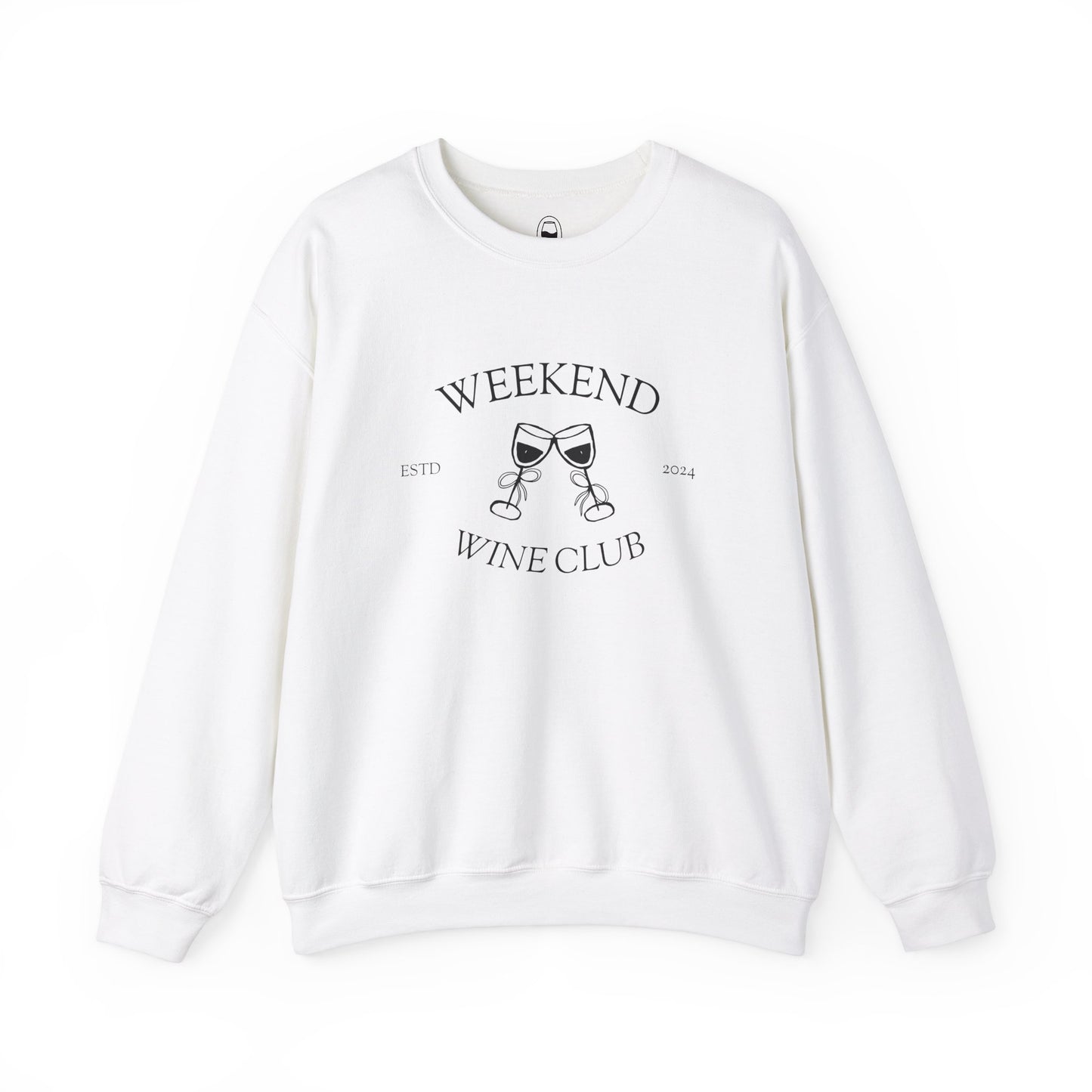 Weekend Wine Club logo on a crewneck sweatshirt