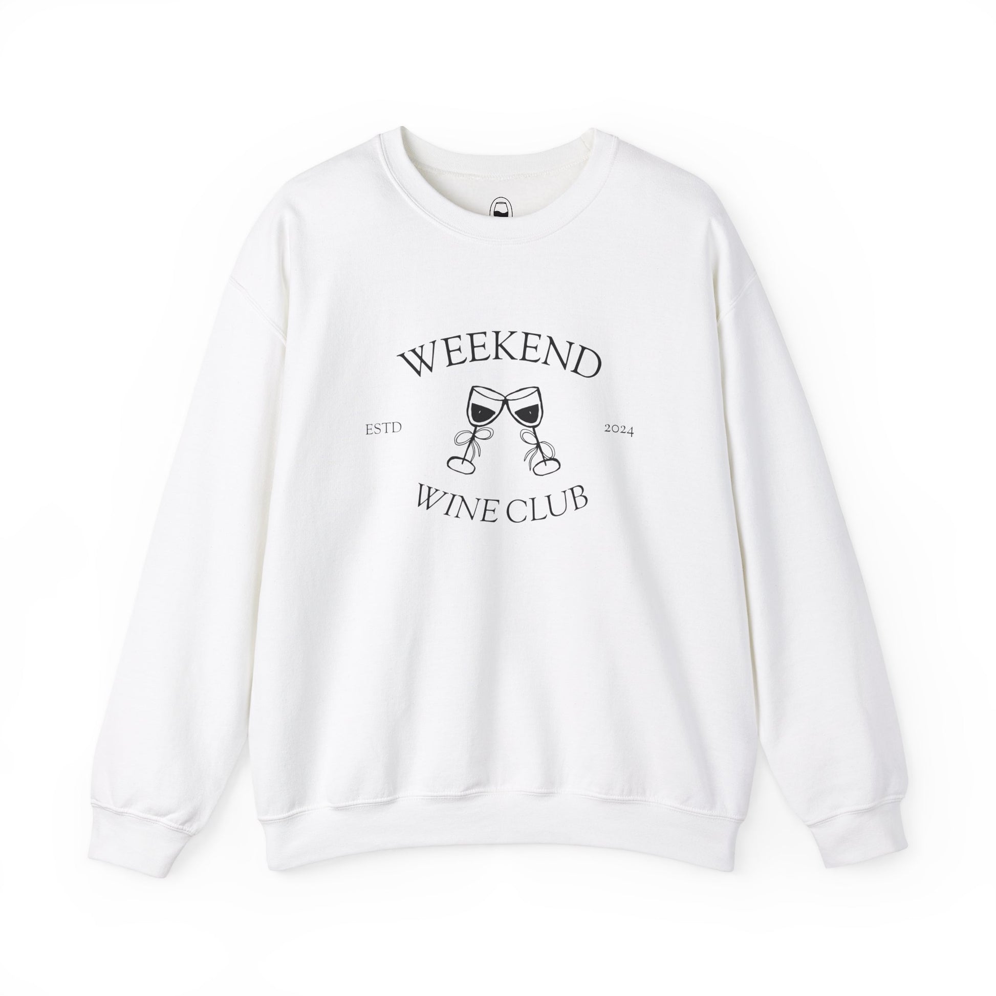Weekend Wine Club logo on a crewneck sweatshirt