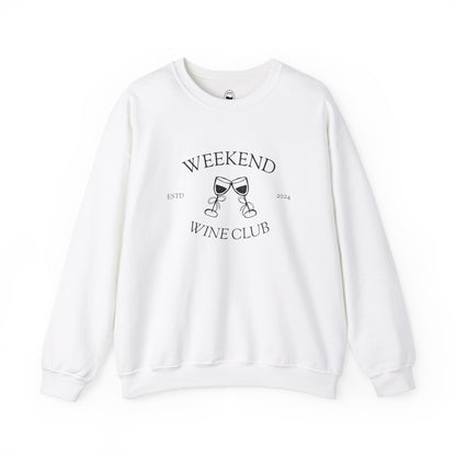 Weekend Wine Club logo on a crewneck sweatshirt