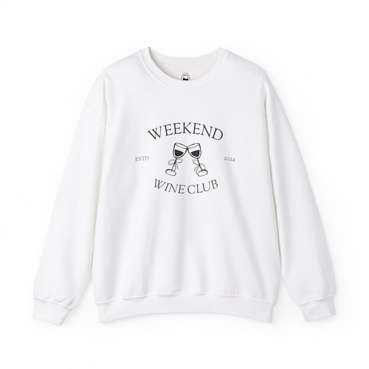 Weekend Wine Club logo on a crewneck sweatshirt