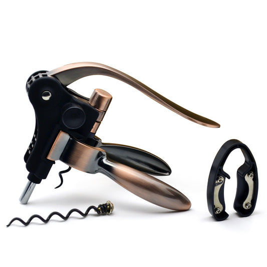 Rabbit style lever corkscrew wine opener set with foil cutter
