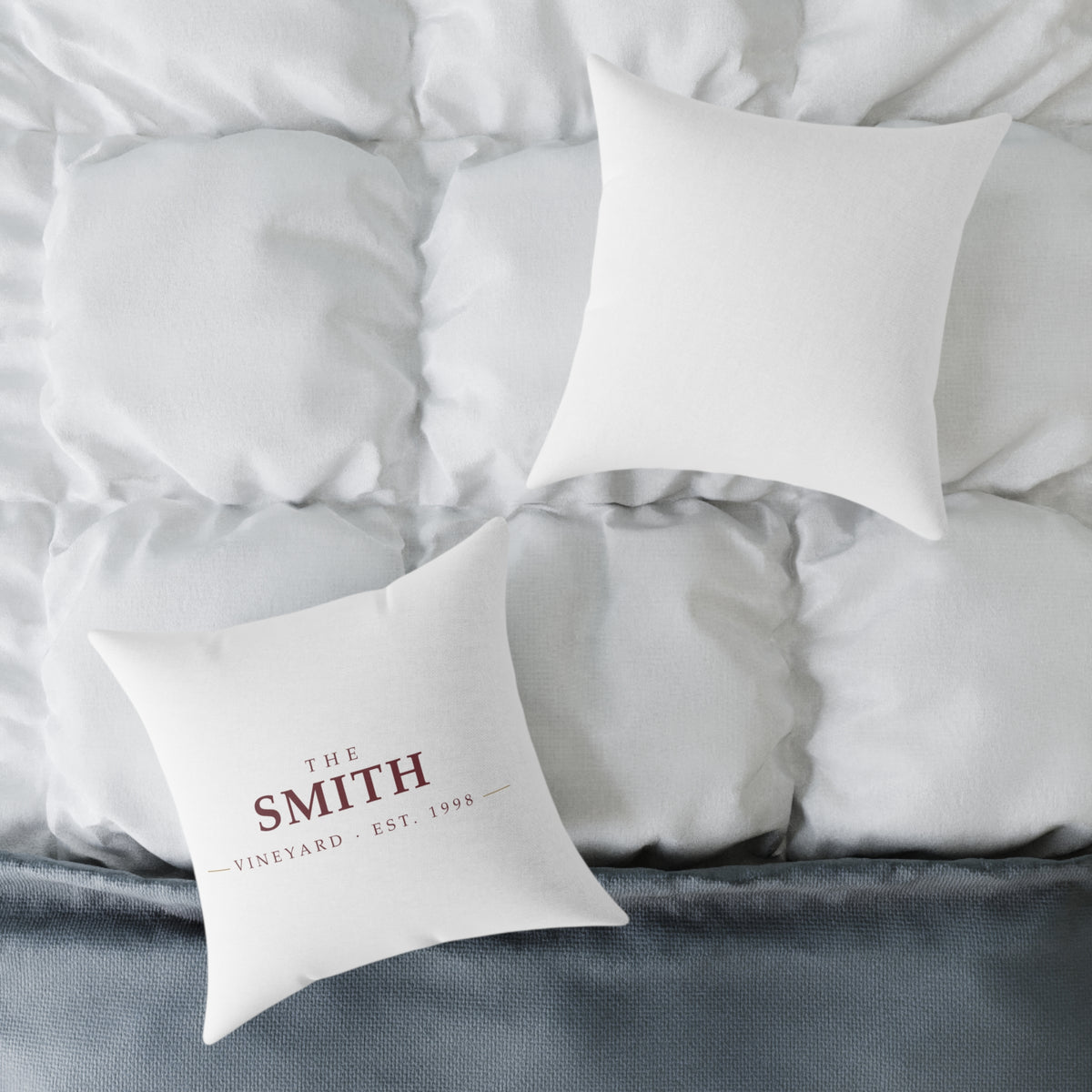 The [Your Name] Vineyard personalized throw pillow with a custom family name — lifestyle 3