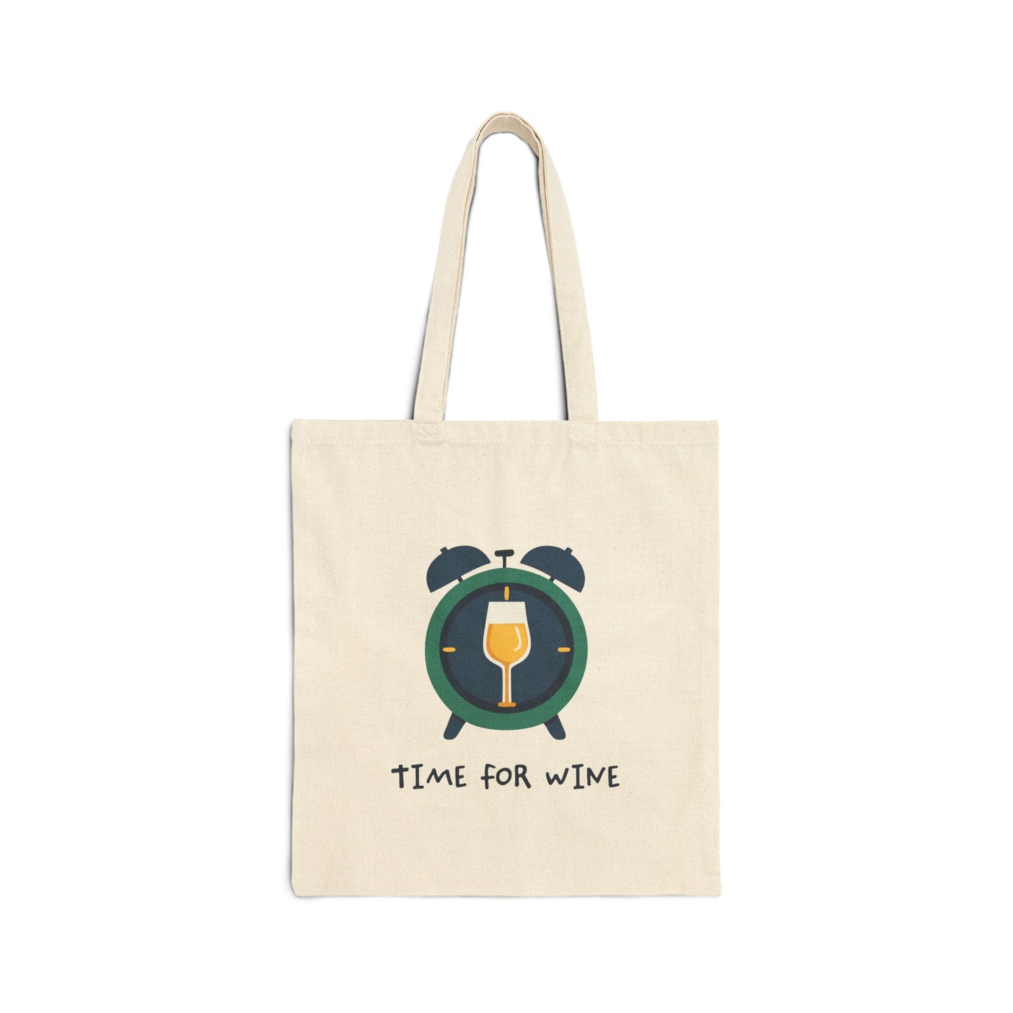 Time for Wine alarm clock design printed on a natural canvas tote bag