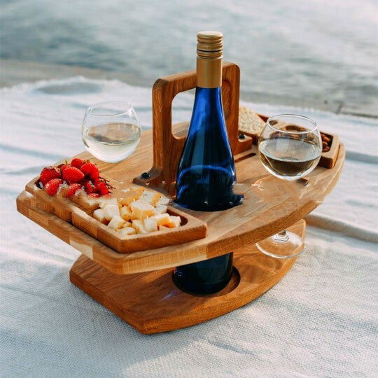 Portable Wine & Picnic Tray — Outdoor Wine Board with Bottle & Glass Holders