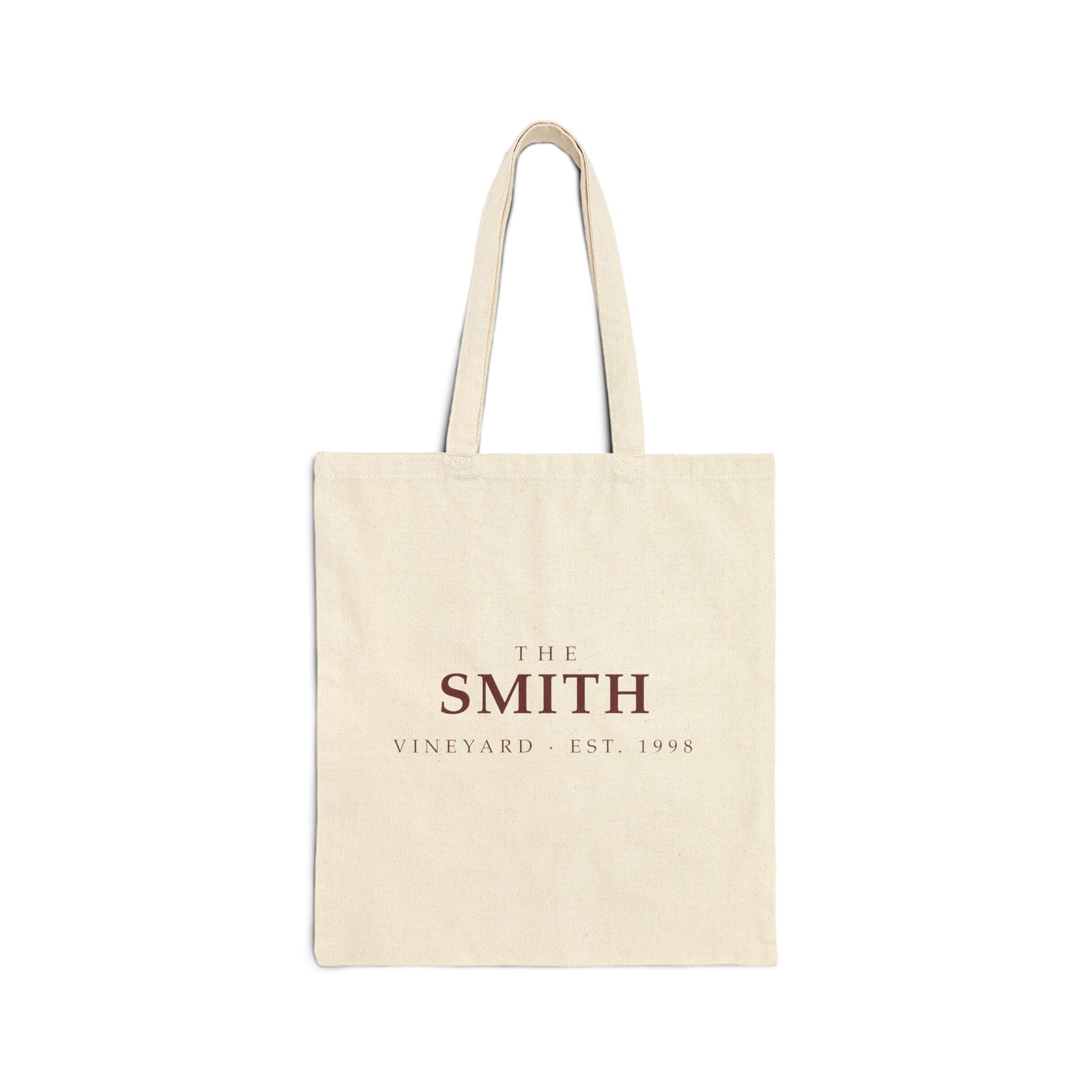 Personalized 'The [Your Name] Vineyard' natural canvas tote — part of the personalized wine gift set