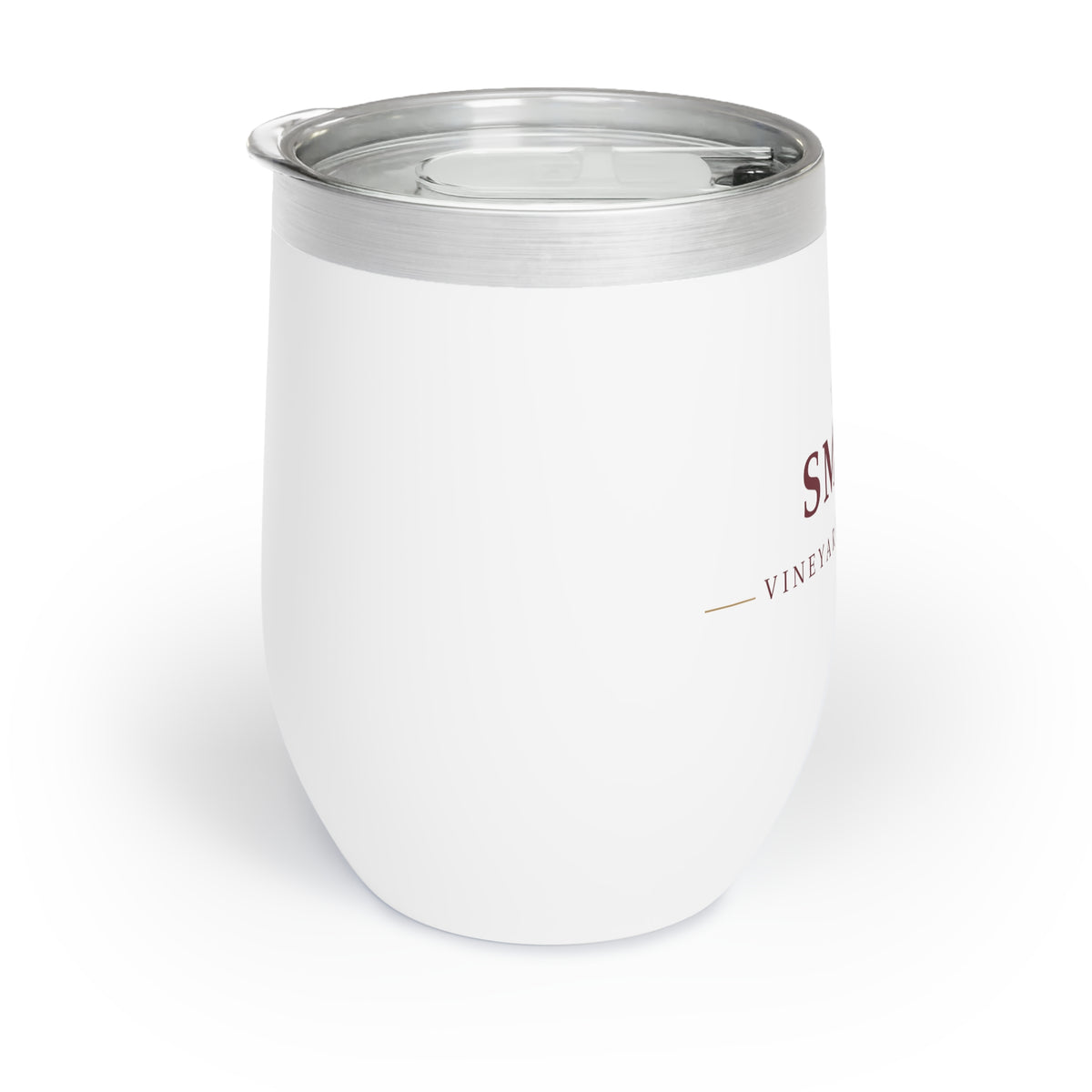 Personalized vineyard wine tumbler, left side view