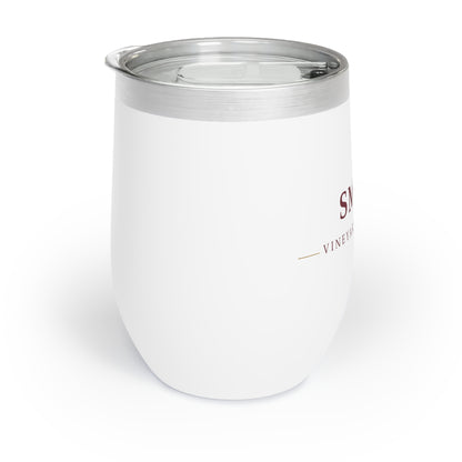 Personalized vineyard wine tumbler, left side view