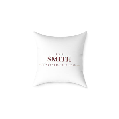 The [Your Name] Vineyard personalized throw pillow with a custom family name — front