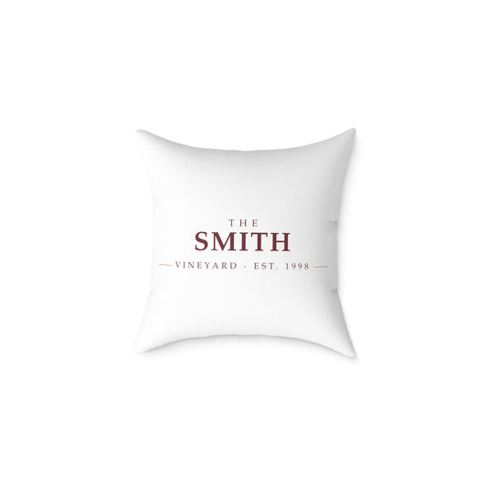 The [Your Name] Vineyard personalized throw pillow with a custom family name — front