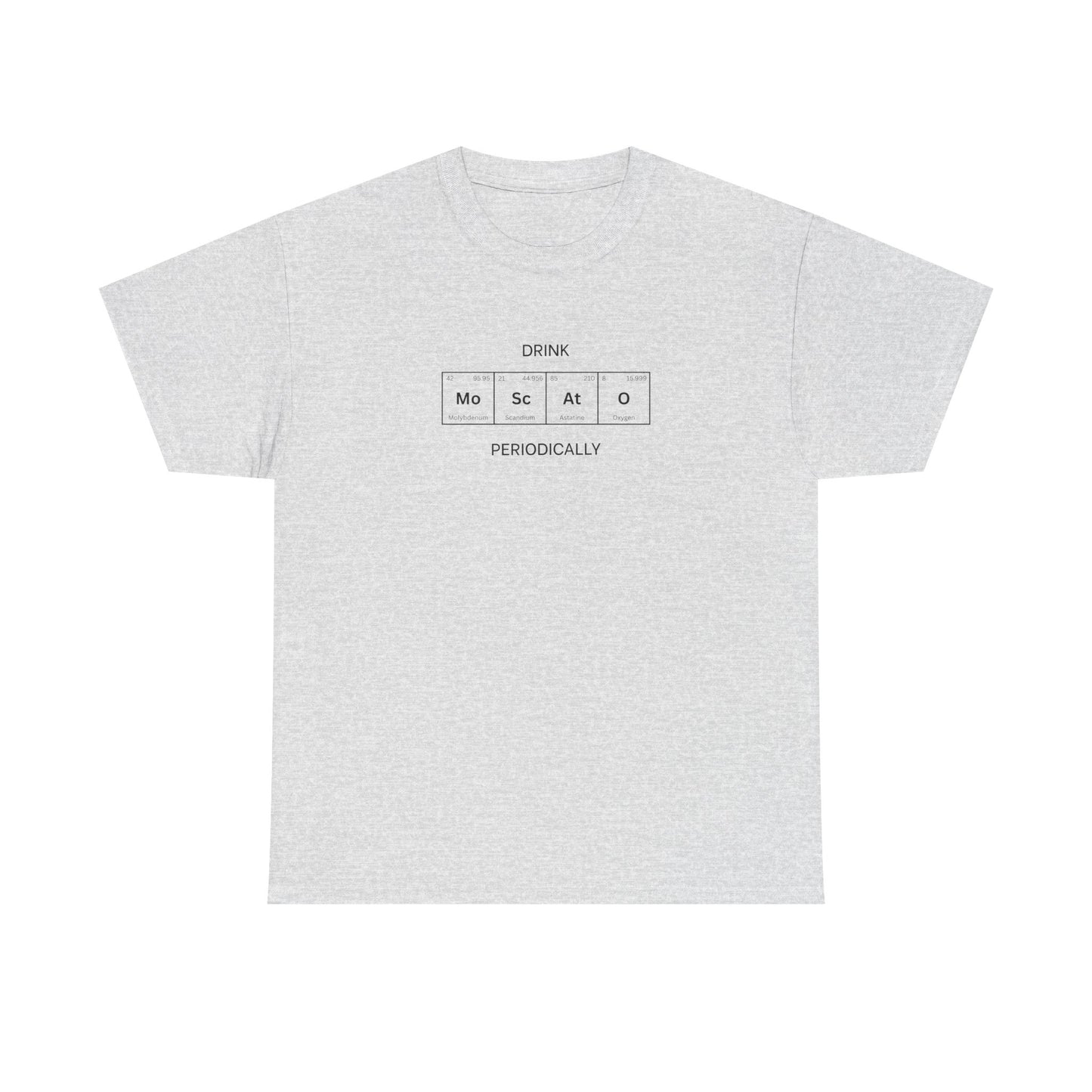 Moscato spelled in periodic table element tiles printed on a classic tee