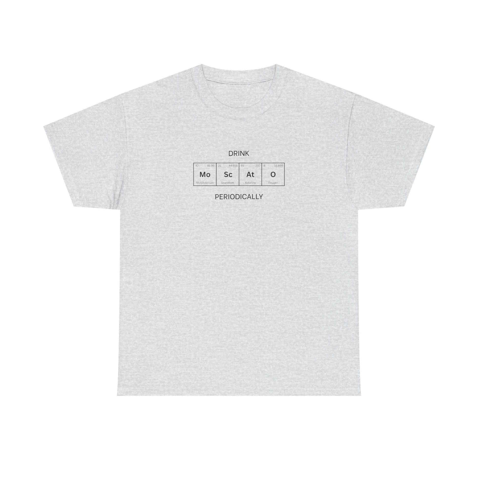 Moscato spelled in periodic table element tiles printed on a classic tee