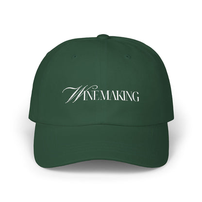 Winemaking logotype in white thread on a black cotton classic cap